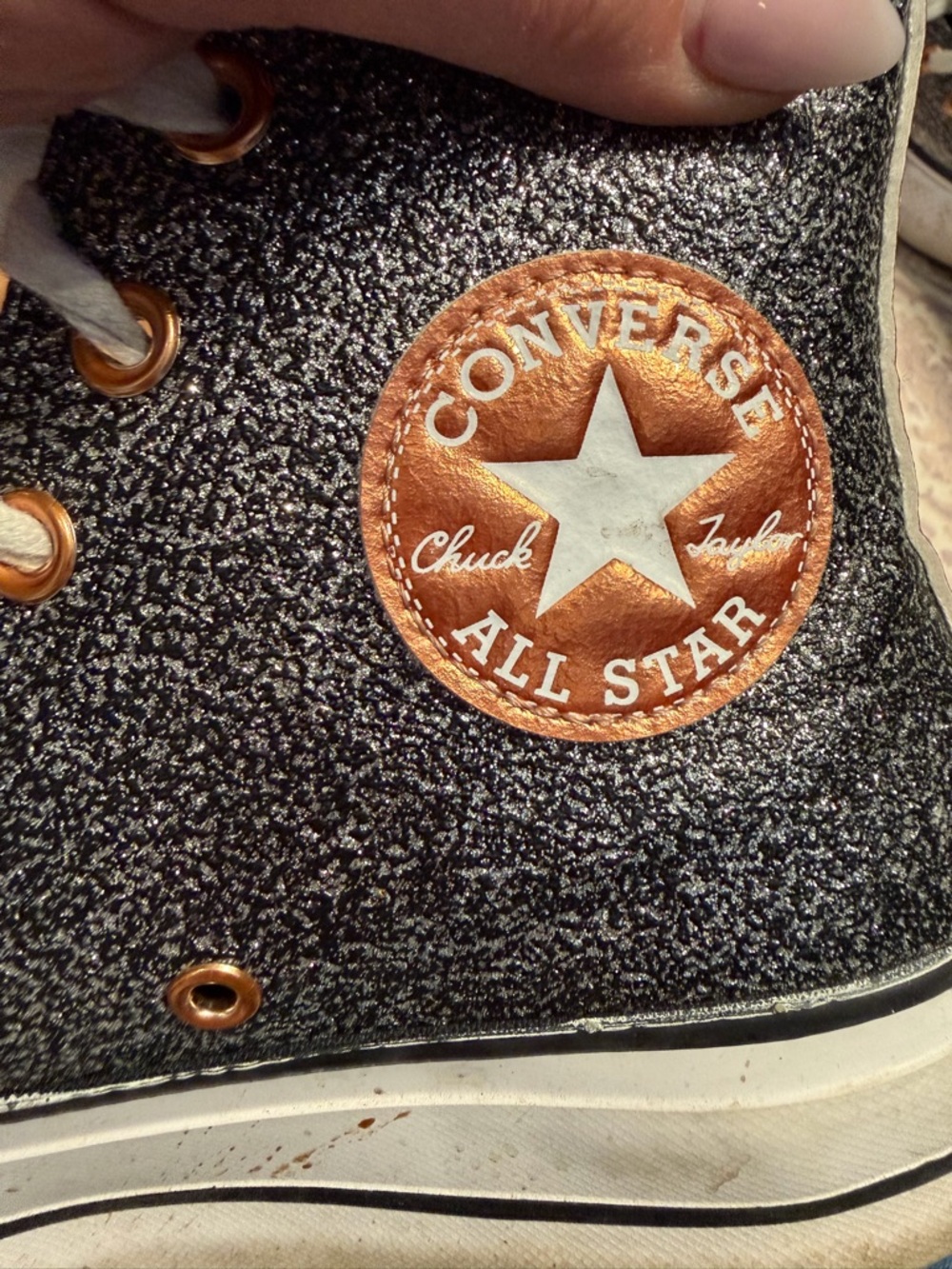 Converse High Top in Black Glitter with Copper Patch